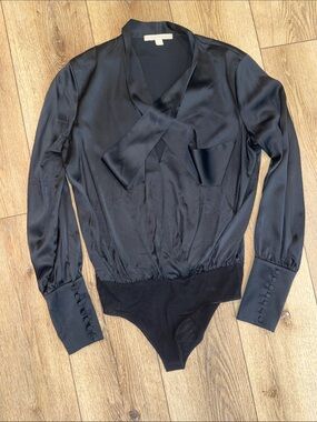 Jonathan Simkhai Tie Neck Long Sleeve Brief Bodysuit